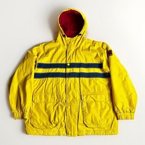 Vintage 90s Tommy Hilfiger Jacket Mens XL Yellow Striped Guide Heavy Rain Chore